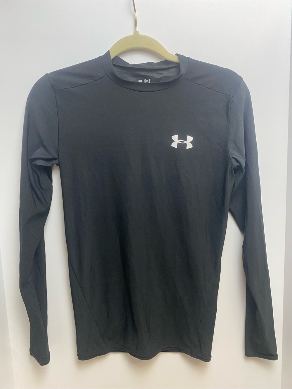 Under Armour Black Long-Sleeve Athletic Compression Top with White Logo